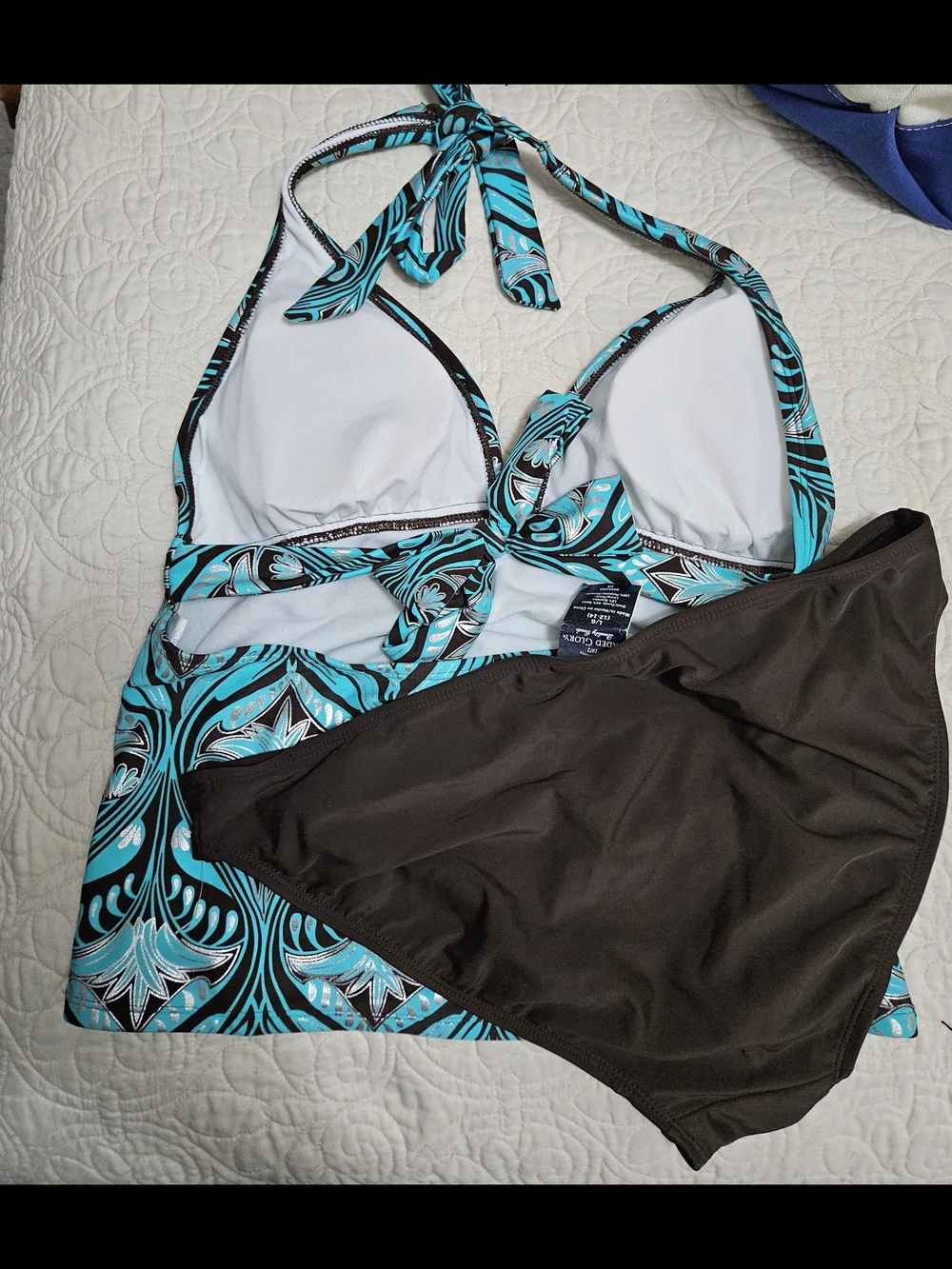 Faded Glory Turquoise & Brown Halter Tankini with Matching Brown Bikini Bottoms